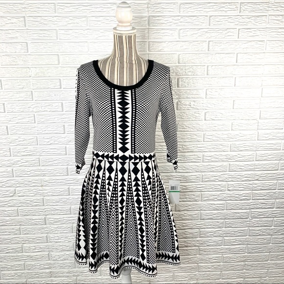 Nina Leonard Geometric Print Dress 